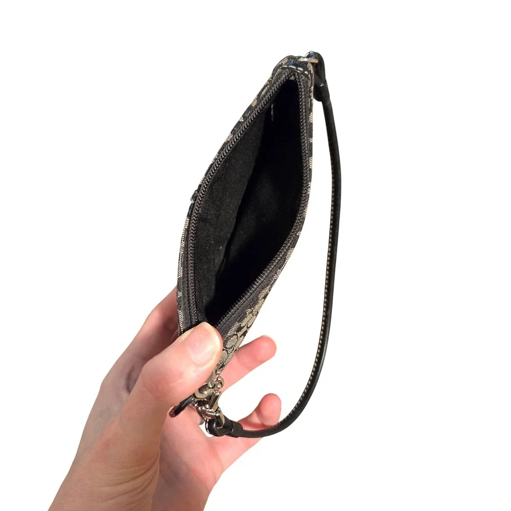Y2K Coach Signature Jacquard Wristlet Black Gray Monogram‎ Mini Clutch Canvas